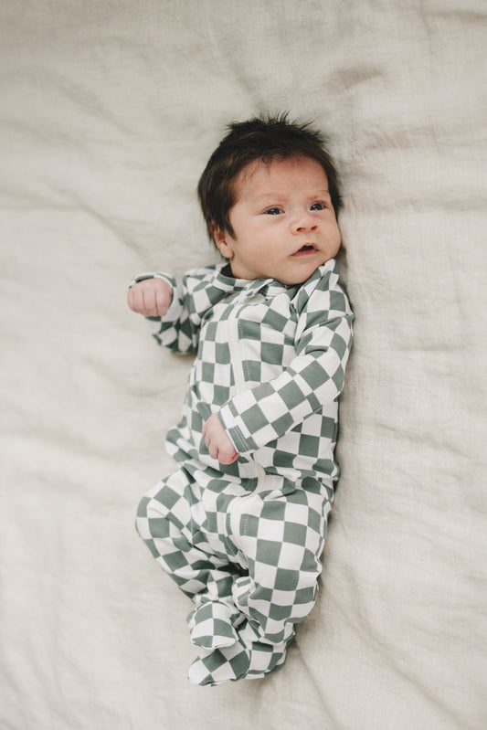 Footed Pajamas - Green Checkered